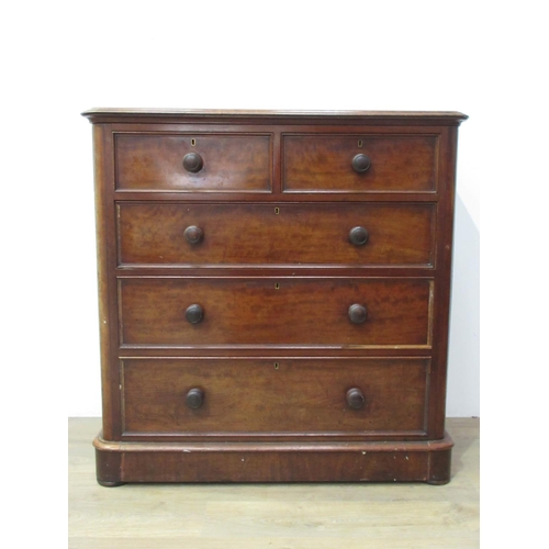 198 - A Victorian mahogany Chest of two short and three long drawers with moulded top, turned knobs and pl... 