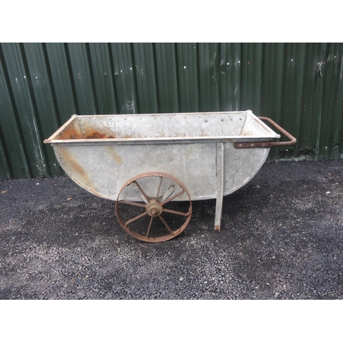 2 - A galvanised metal Barrow with cast iron spoked wheels 5ft 5in L x 2ft 5in H