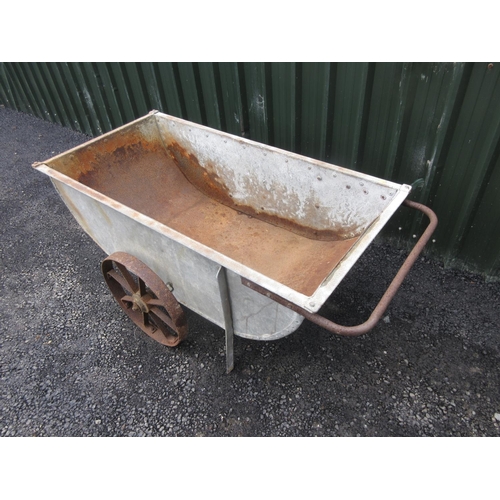 2 - A galvanised metal Barrow with cast iron spoked wheels 5ft 5in L x 2ft 5in H