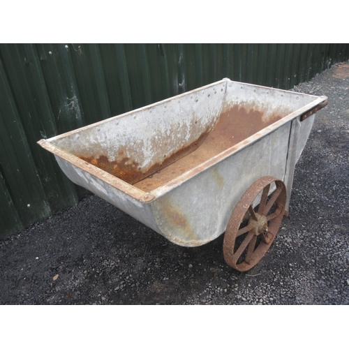 2 - A galvanised metal Barrow with cast iron spoked wheels 5ft 5in L x 2ft 5in H