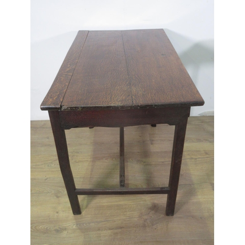 215 - A Georgian vernacular oak and mahogany crossbanded Side Table fitted frieze drawer above shaped frie... 