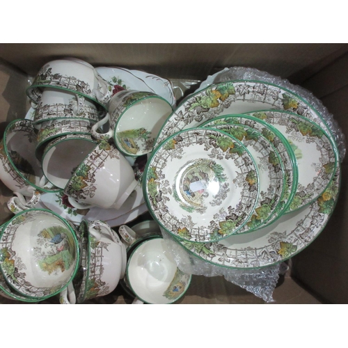 230 - Five boxes of Tea and Dinner wares inluding Spode Byron, Northumbria 'Morning Mists', various Meat P... 