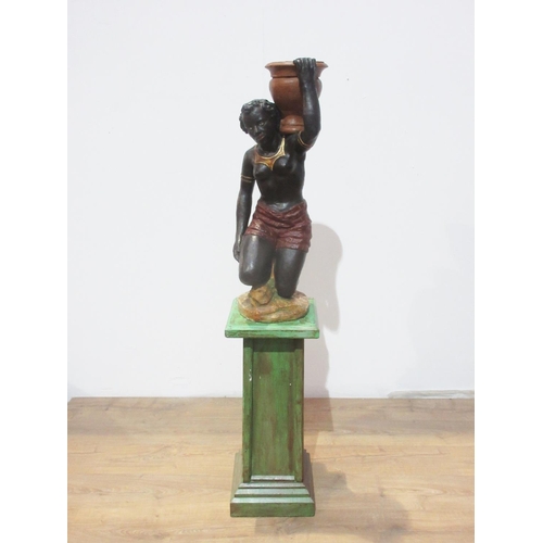 236 - A painted plaster Blackamoor Figure 2ft 7in H on associated green painted Pedestal 2ft 4in H