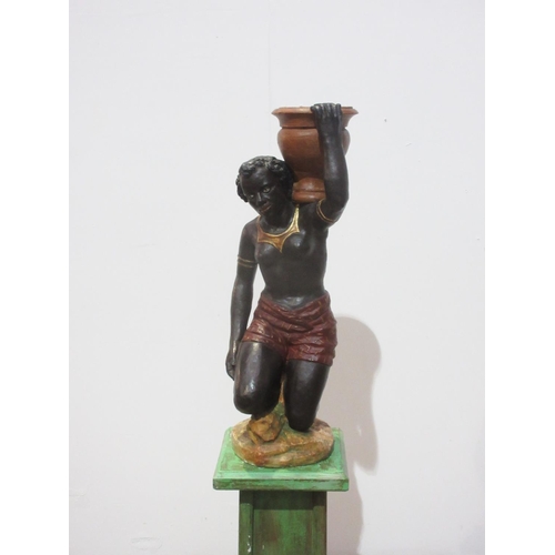 236 - A painted plaster Blackamoor Figure 2ft 7in H on associated green painted Pedestal 2ft 4in H