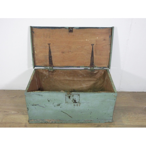 244 - An antique green painted elm Chest 2ft 1in W x 11in H