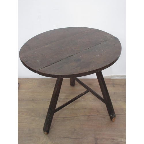 274 - A primitive Cricket Table with oak top 1ft 11in D x 2ft H