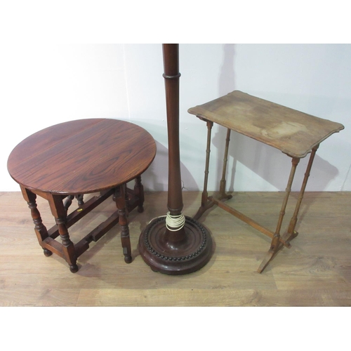 282 - A mahogany Standard Lamp on circular base 5ft 6in H, an oak dropleaf Occasional Table 2ft W and a ma... 