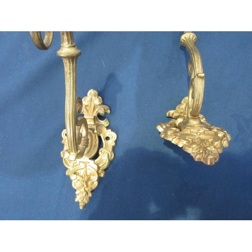 291 - A pair of French gilt brass three branch Ceiling Electroliers with cut glass drip pans and droppers ... 