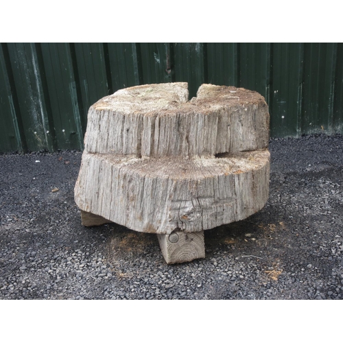 3 - An antique Blacksmith's or Leatherworker's Block made from an oak trunk 2ft 5in W x 1ft 10in H