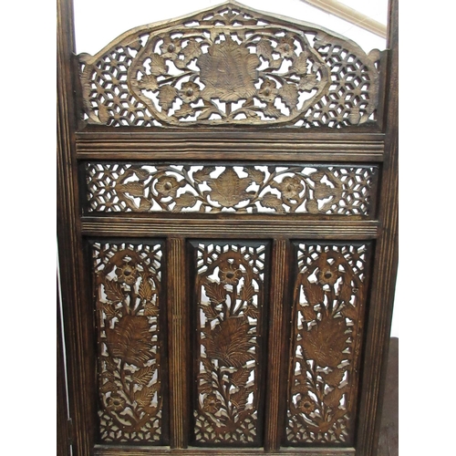 301 - An Indian hardwood pierced three panel Dressing Screen 6ft H x 5ft W