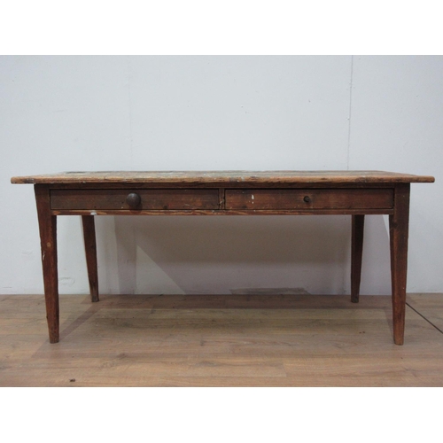 333 - A pine scrub top Table with rectangular top and fitted two frieze drawers on squared tapering suppor... 