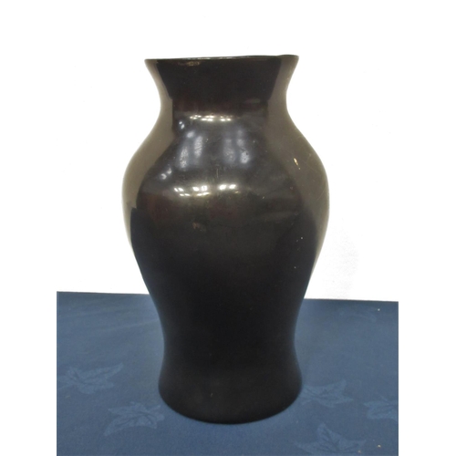 339 - A black laquered baluster Vase with mother-of-pearl floral decoration, 9 in.