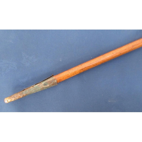 358 - A Malacca Cane with ivory handle carved rings.