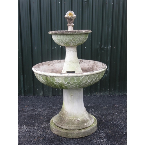 4 - A large composite stone two-tier Fountain with scaled moulded decoration 5ft 5in H x 3ft 4in D