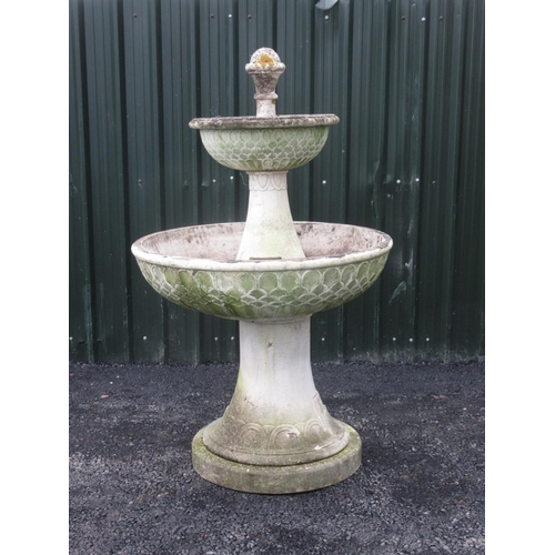 4 - A large composite stone two-tier Fountain with scaled moulded decoration 5ft 5in H x 3ft 4in D