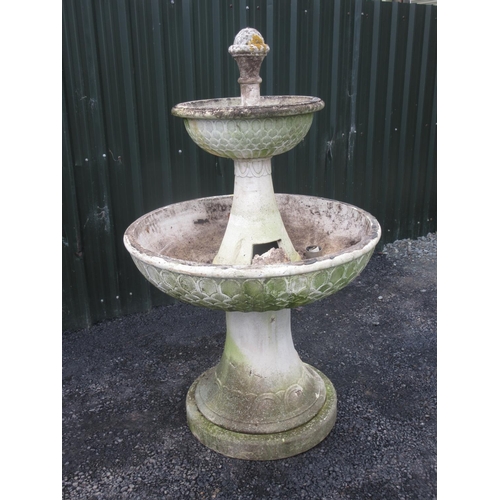 4 - A large composite stone two-tier Fountain with scaled moulded decoration 5ft 5in H x 3ft 4in D