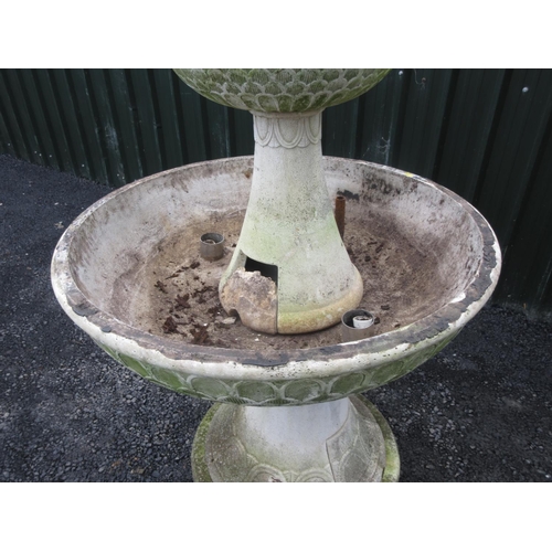 4 - A large composite stone two-tier Fountain with scaled moulded decoration 5ft 5in H x 3ft 4in D