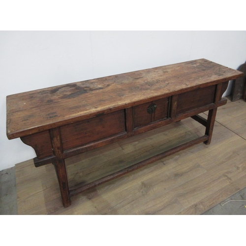 401 - An Oriental Serving Table with rectangular top, fitted cupboard to frieze, 6ft 8in L x 2ft 7in H x 1... 