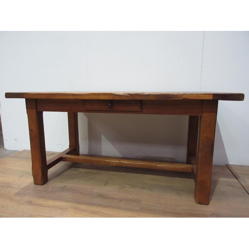 408 - An oak Kitchen Table with cleated top on squared supports, 5ft 3in L x 2ft 10in W x 2ft 6in H (exten... 