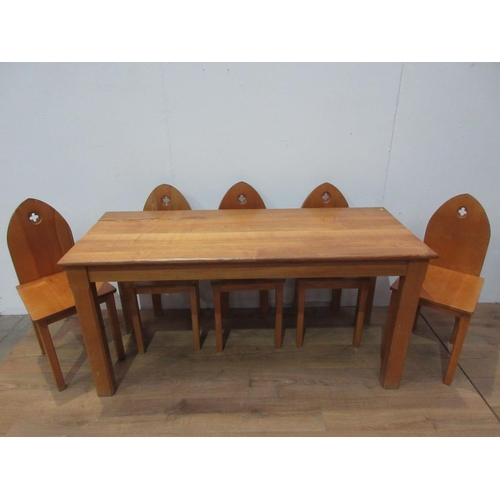 412 - A light oak Dining Table and eight light oak Gothic style Dining Chairs, 4ft 11in L x 2ft W x 2ft 5i... 