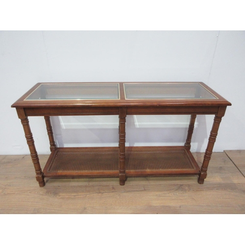 427 - A reproduction Side Table with glass panels and cane panels to the base, 4 ft 3 in W x 2 ft 3 in H x... 