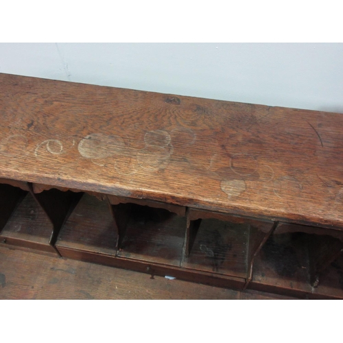 432 - An antique oak Bureau fitted three long drawers on bracket supports, 2 ft 9 in W x 3 ft 4 in H x 18 ... 