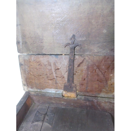 433 - A 17th Century oak Church Coffer with interior box and inscribed 1663 IETT, 4 ft 2 in W x 1 ft 10 in... 