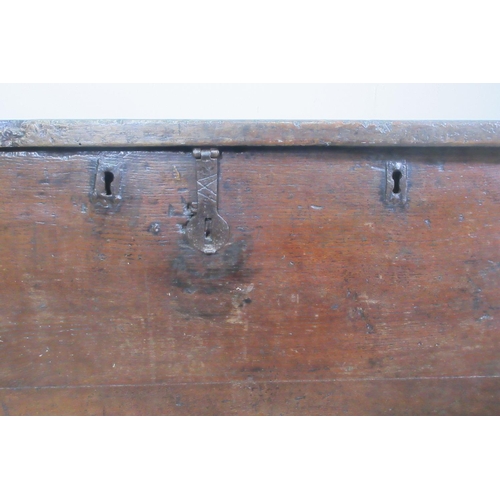 433 - A 17th Century oak Church Coffer with interior box and inscribed 1663 IETT, 4 ft 2 in W x 1 ft 10 in... 