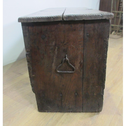 433 - A 17th Century oak Church Coffer with interior box and inscribed 1663 IETT, 4 ft 2 in W x 1 ft 10 in... 