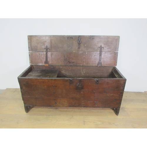 433 - A 17th Century oak Church Coffer with interior box and inscribed 1663 IETT, 4 ft 2 in W x 1 ft 10 in... 