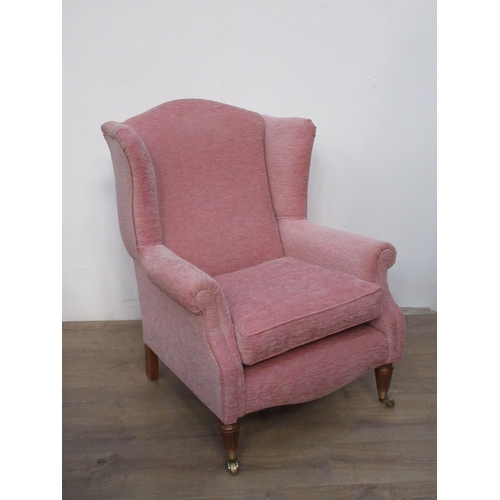 495 - A modern pink upholstered Wingback Armchair 2ft 7in W, an Armchair in matching upholstery 2ft 8in W ... 