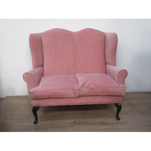 495 - A modern pink upholstered Wingback Armchair 2ft 7in W, an Armchair in matching upholstery 2ft 8in W ... 