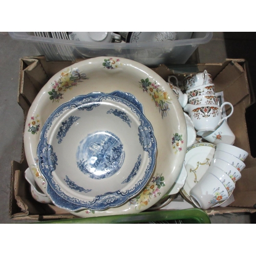 503 - Three boxes of china Dinner and Tea part services including Malba, Aynsley and Colclough