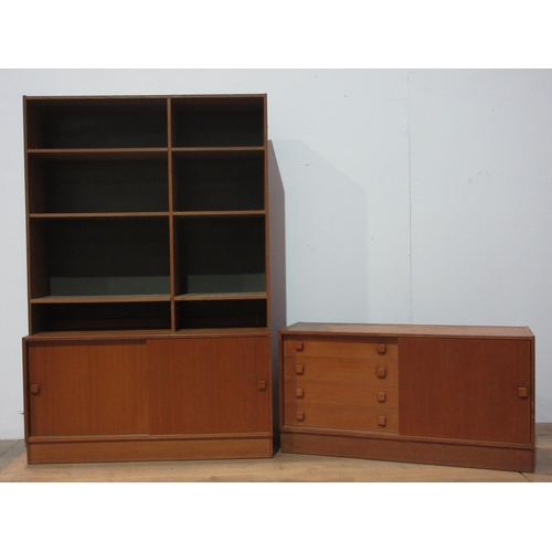 515 - A 1970's Danish teak veneered Sideboard with sliding doors and bookcase top 4ft W x 6ft H and anothe... 