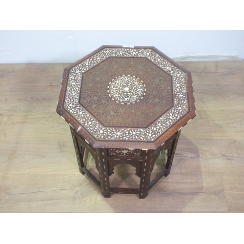 517 - A 19th Century Anglo-Indian ivory and brass inlaid octagonal Occasional Table 1ft 8in W x 1ft 8in H