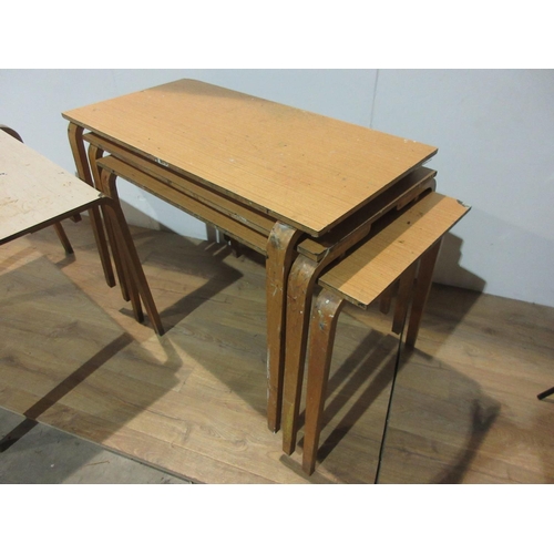 525 - Four melamine topped bentwood Kitchen/School Tables 3ft 8in W x 2ft 6in H