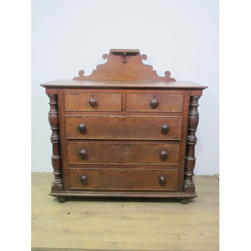 539 - A Victorian oak Chest of two short and three long drawers with turned knobs flanked by pilasters mou... 