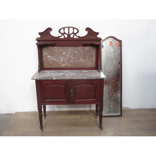 555 - A Victorian stained wood marble topped Washstand with raised back mounted on turned supports 3ft W x... 