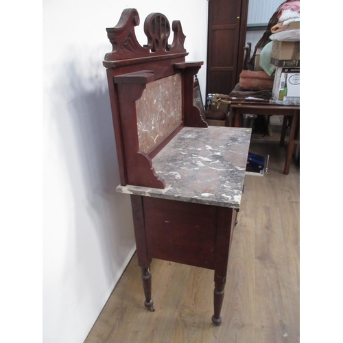 555 - A Victorian stained wood marble topped Washstand with raised back mounted on turned supports 3ft W x... 