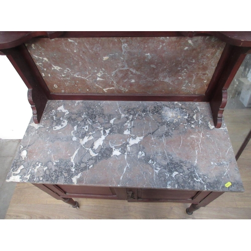 555 - A Victorian stained wood marble topped Washstand with raised back mounted on turned supports 3ft W x... 