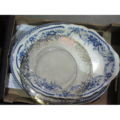 557 - Three boxes of part Tea Services and blue and white Platters