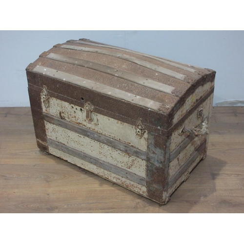 572 - A wooden and metal domed Trunk, 2 ft 6 in.