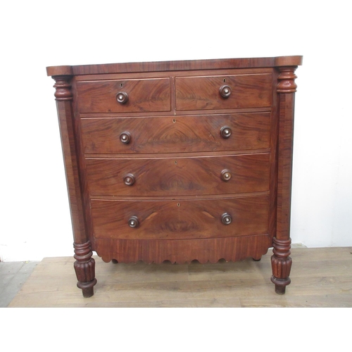 576 - A Victorian mahogany Chest of two short and three long drawers on turned supports, 4 ft 1 in W x 4 f... 