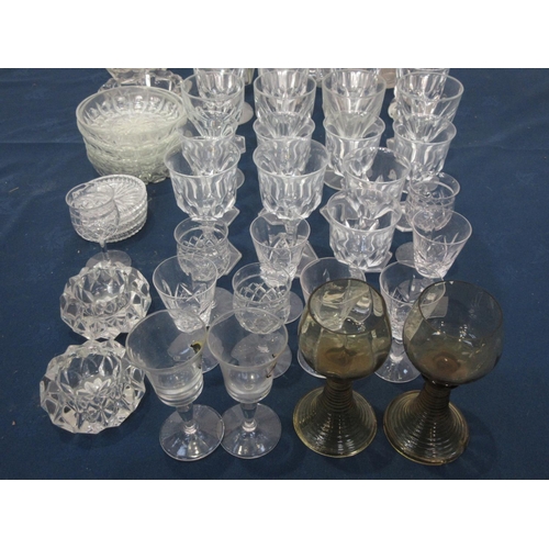 58 - A box of glassware including three Decanters, pair of silver rimmed Candlesticks, another pair of Ca... 