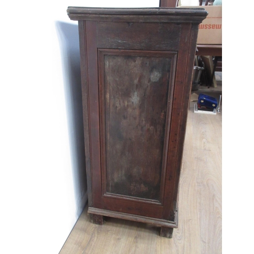 593 - An antique oak Cupboard with moulded cupboard doors, 3 ft 7 in W  3 ft H x 17 in D.