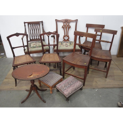 595 - Three Kitchen Chairs, a pair of caned Chairs, an Elbow Chair, a reproduction Wine Table, an Elbow Ch... 