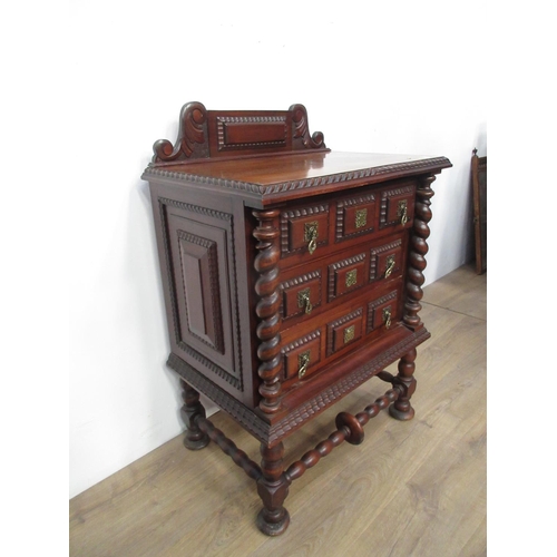 598 - A Continental style Chest of three drawers with spiral columns and turned supports, 2 ft 9 in W x 3 ... 