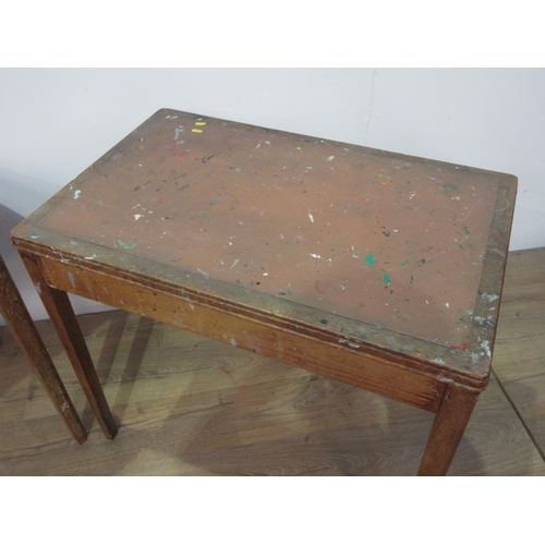 60 - Two oak School Desks with inset writing surfaces, bearing Ministry Stamps on underside