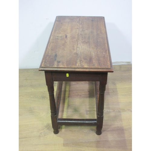 601 - A small 18th Century oak Centre Table with carved frieze and turned supports, possibly with later to... 