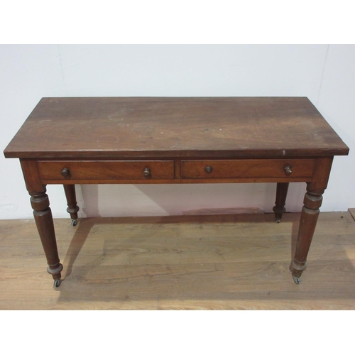 618 - A walnut two drawer Side Table on turned supports 4ft 1in W